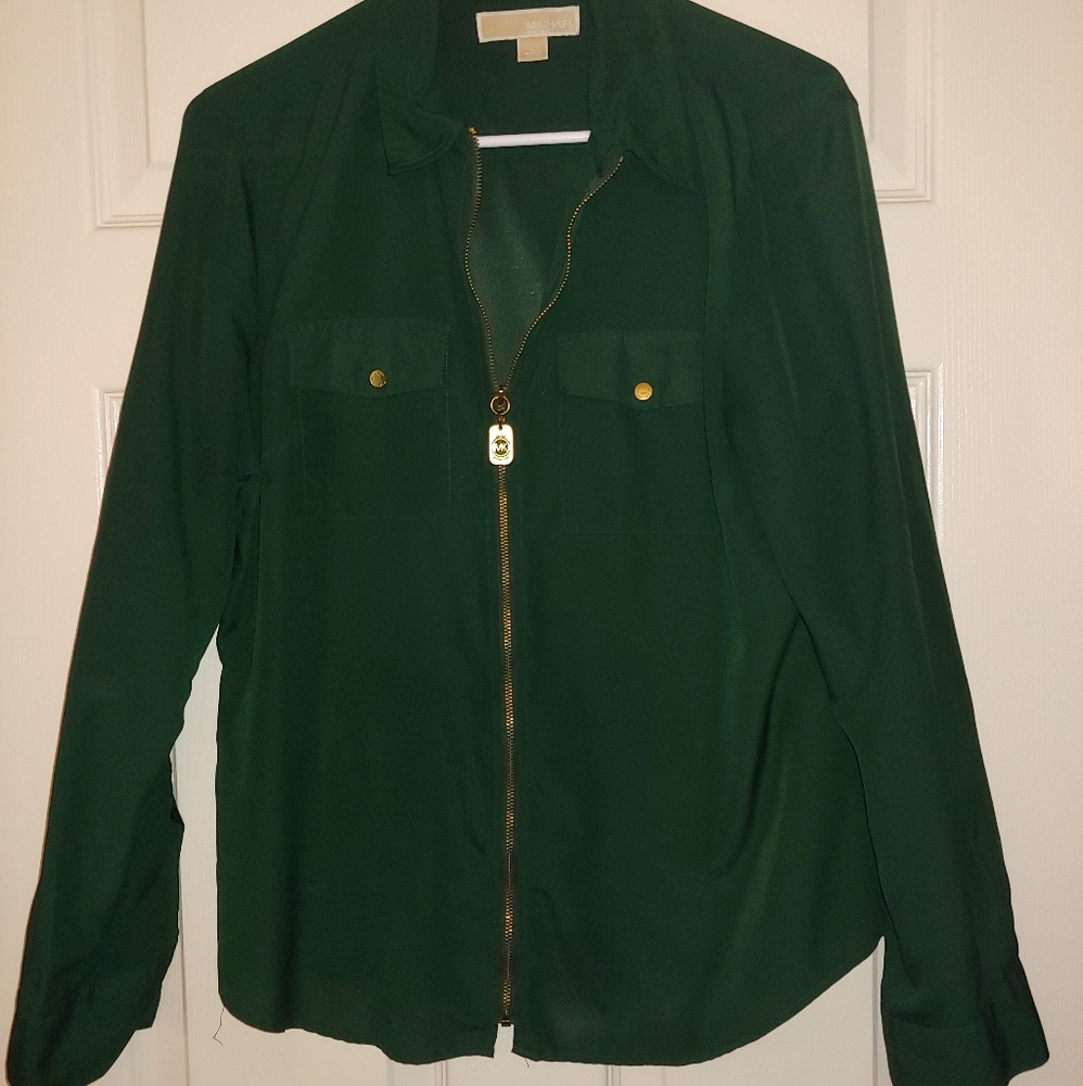 Hunter green zippered Michael Kors blouse